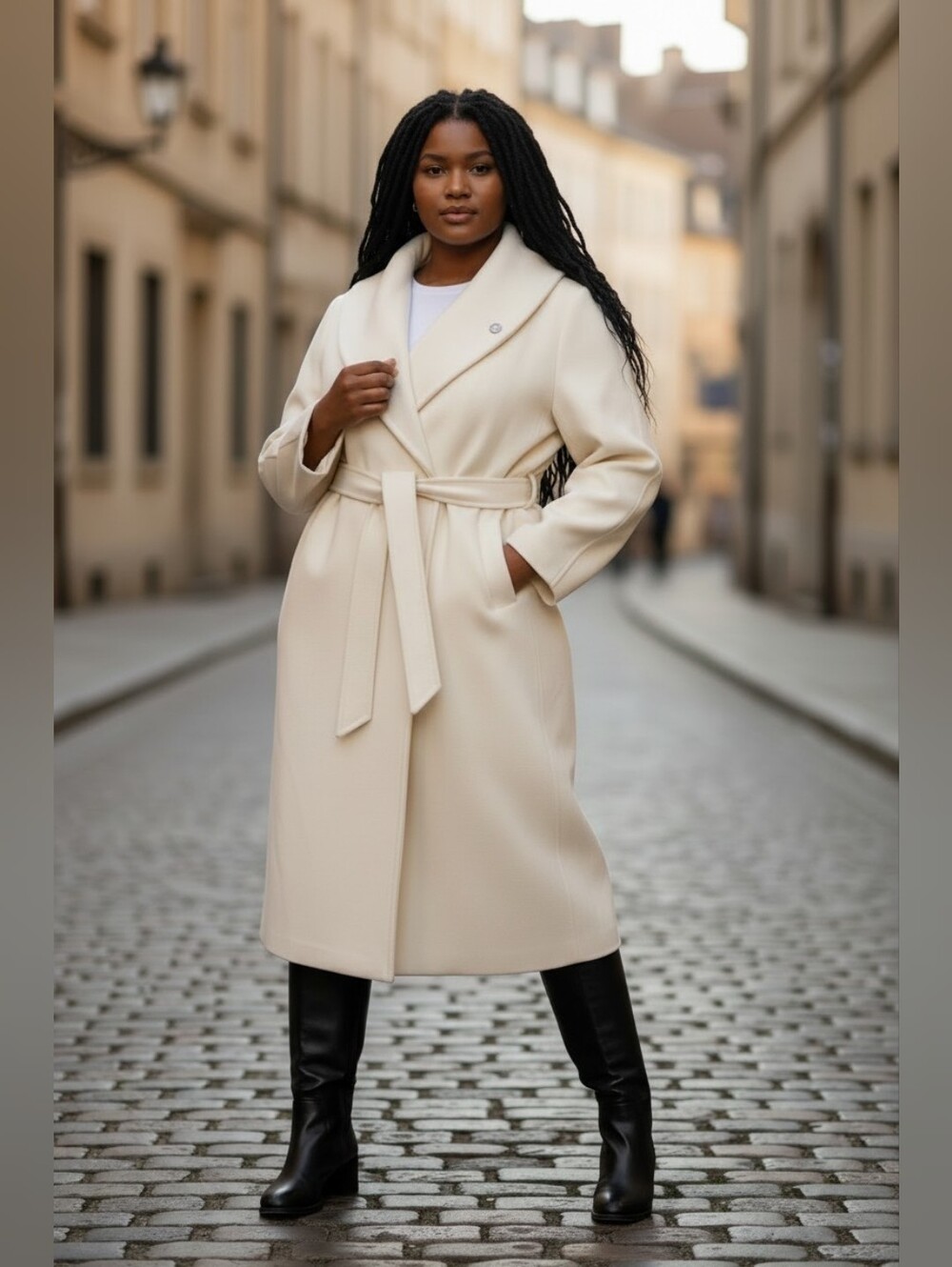 Speigel Vintage Cream Belted Long Wrap Coat EUC